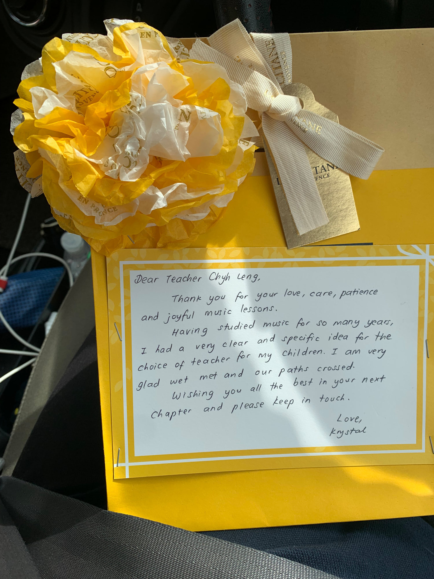 A thank-you note from a student's family